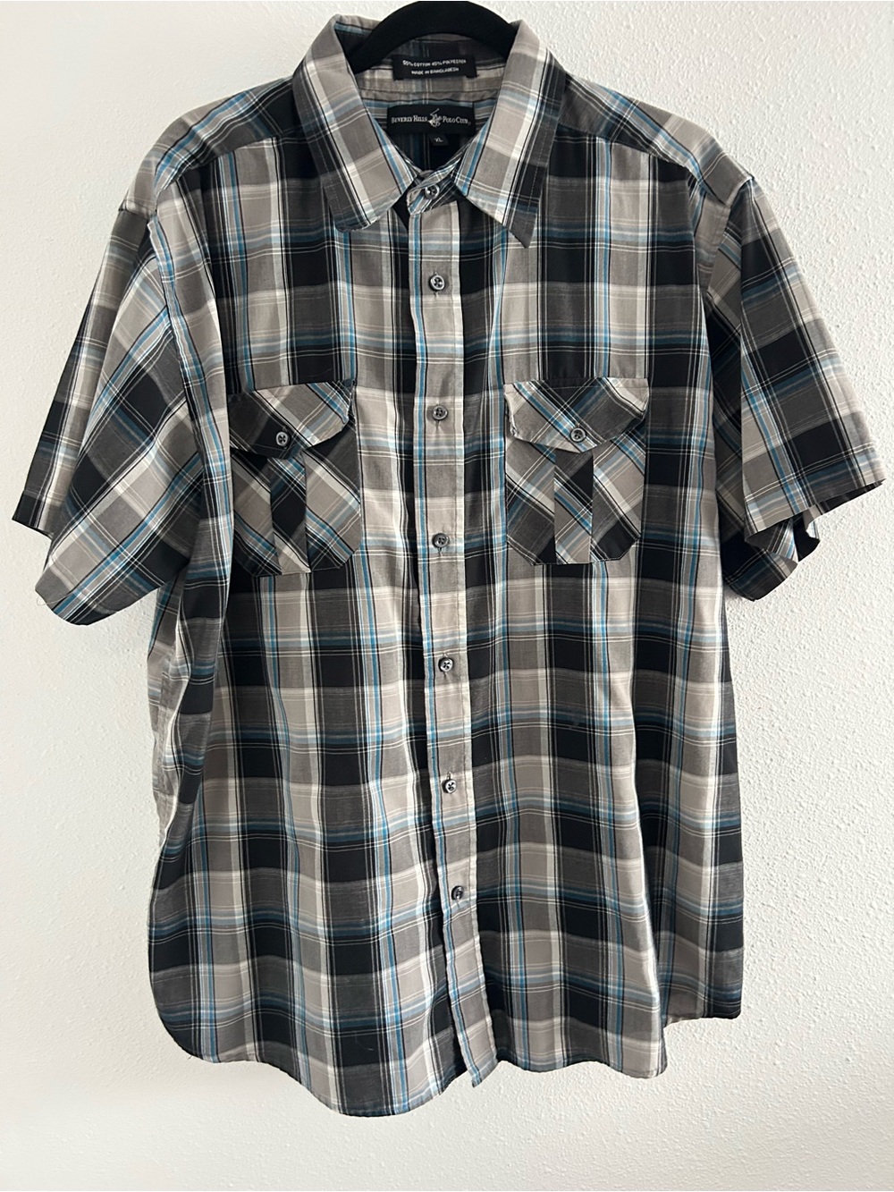 Beverly Hills Polo Club Short Sleeve Plaid Button-Down Shirt